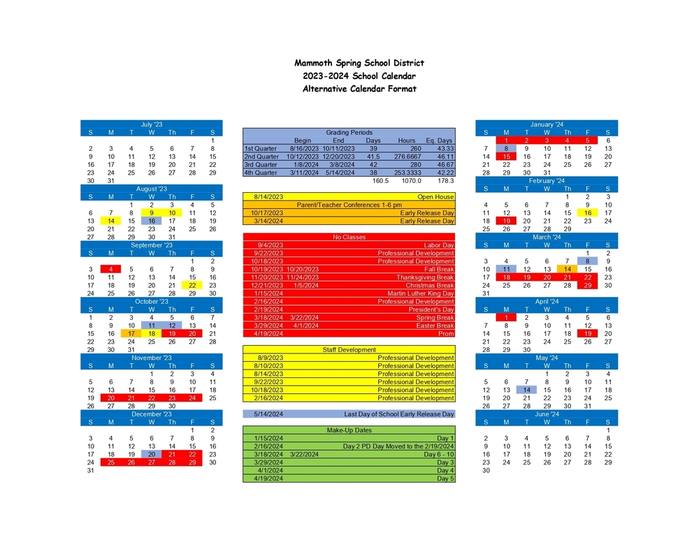 Calendar 20232024 Mammoth Spring School District