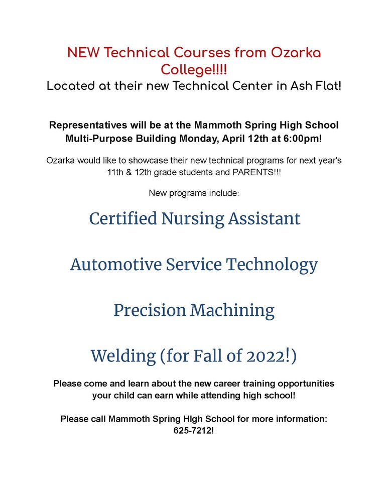 Ozarka Technical Courses Informational Meeting
